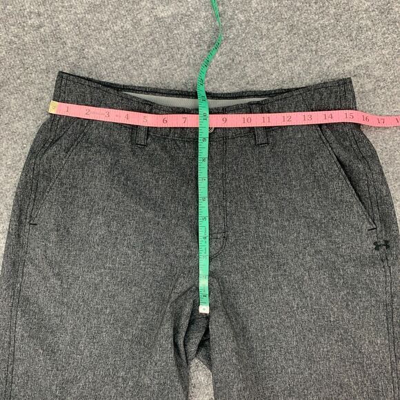 Under Armour Golf Short Mens 32 Black Gray Crosshatch Loose HeatGear Flat Front - Picture 5 of 11
